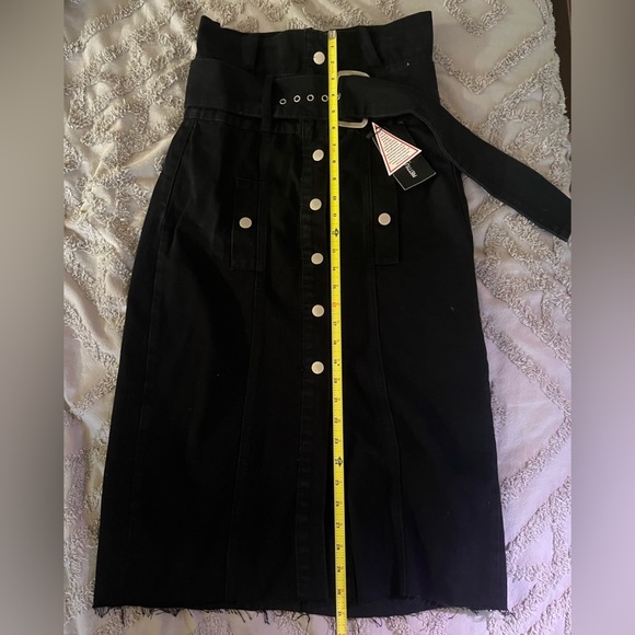 Snatched midi, black denim skirt, raw edge - Picture 5 of 5